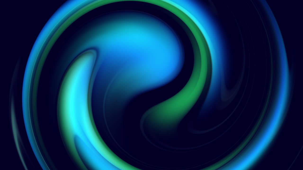 Abstract spiral gradient rotate. Twisted curved lines rotate as creative abstract background with liquid gradient of green blue colors mix slowly with copy space. 4k smooth seamless looped animation.