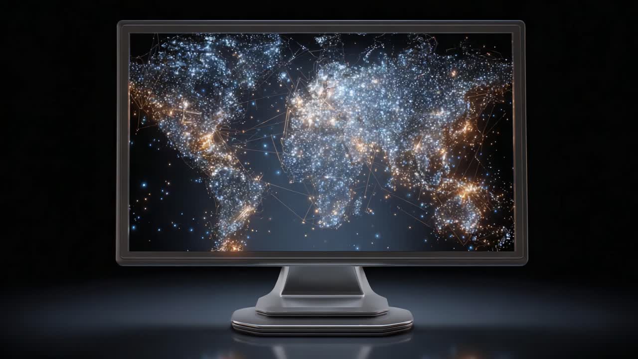 A Captivating Visual Journey Through the Evolving World Map: From Vibrant Night Lights to Serene Daytime Glow Displayed on a Modern Computer Monitor