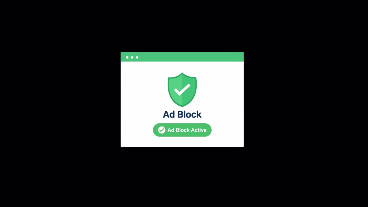 Animation d'interface de logiciel bloqueur de publicités sur fond noir
