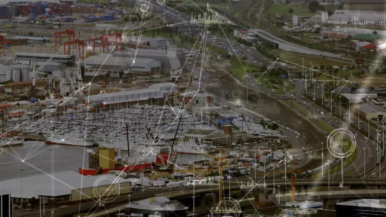 도시 풍경에 대한 연결 네트워크의 애니메이션