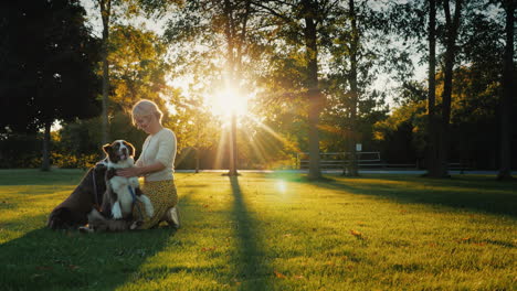 Autumn-Walk-In-The-Park-With-Two-Pets-Woman-Walking-Her-Dogs