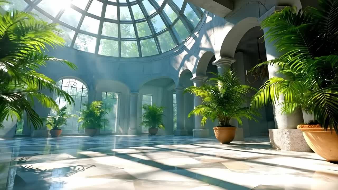 A large room with a glass dome in the middle of it