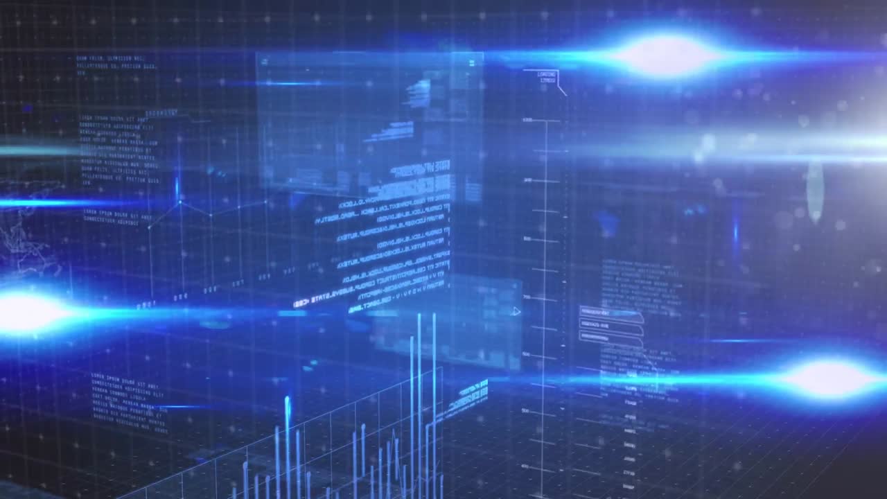 Animation of digital data processing over blue background