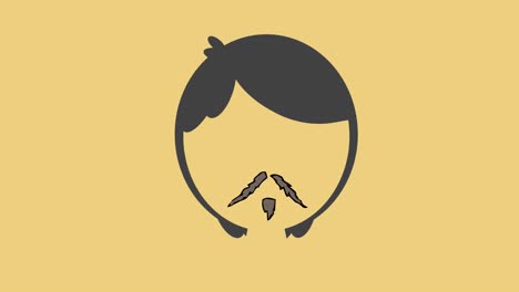 animation of wig and different moustache on yellow background