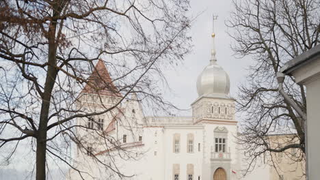 a winter view of a historic european castle