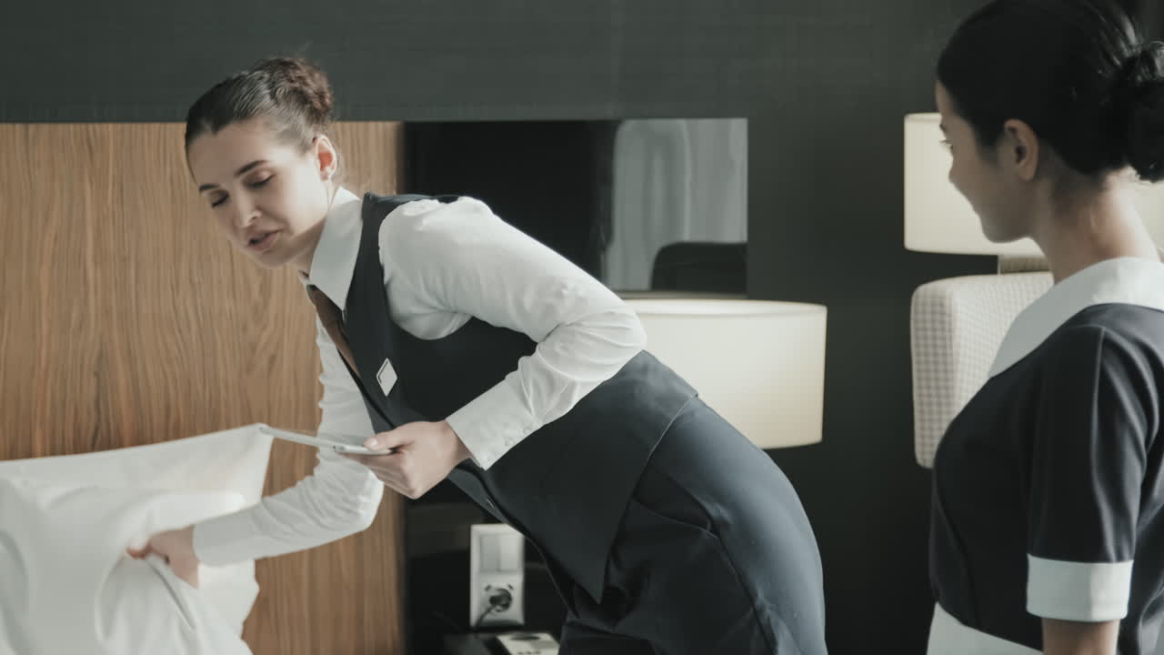 Hotel Manager Preparing Room for Guests