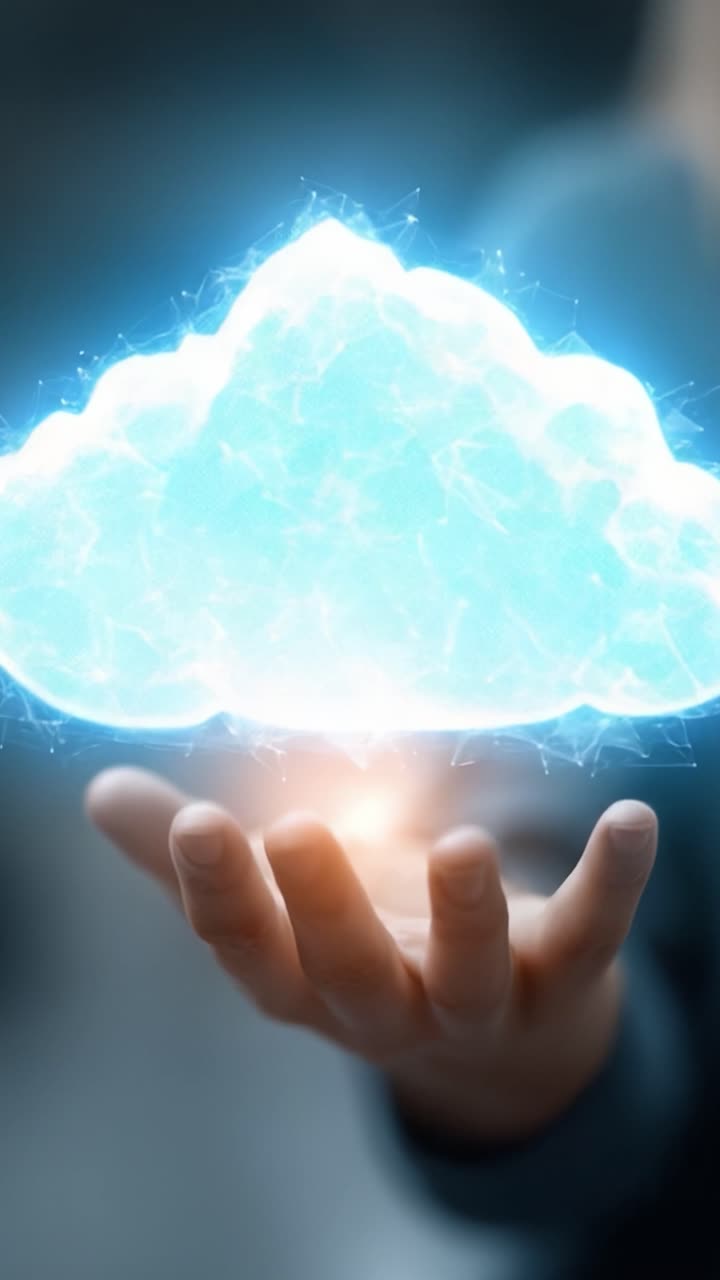 Innovative Cloud Technology Concept: A Hand Holding a Digital Representation of a Cloud, Signifying Data Storage, Management, and Connectivity in the Modern Digital Landscape