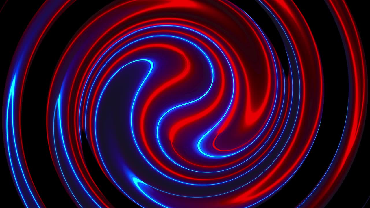 컴퓨터에서 생성 된 추상적인 회전 배경, 3d 렌더링, 네온 컬러 라인의 원형 합병