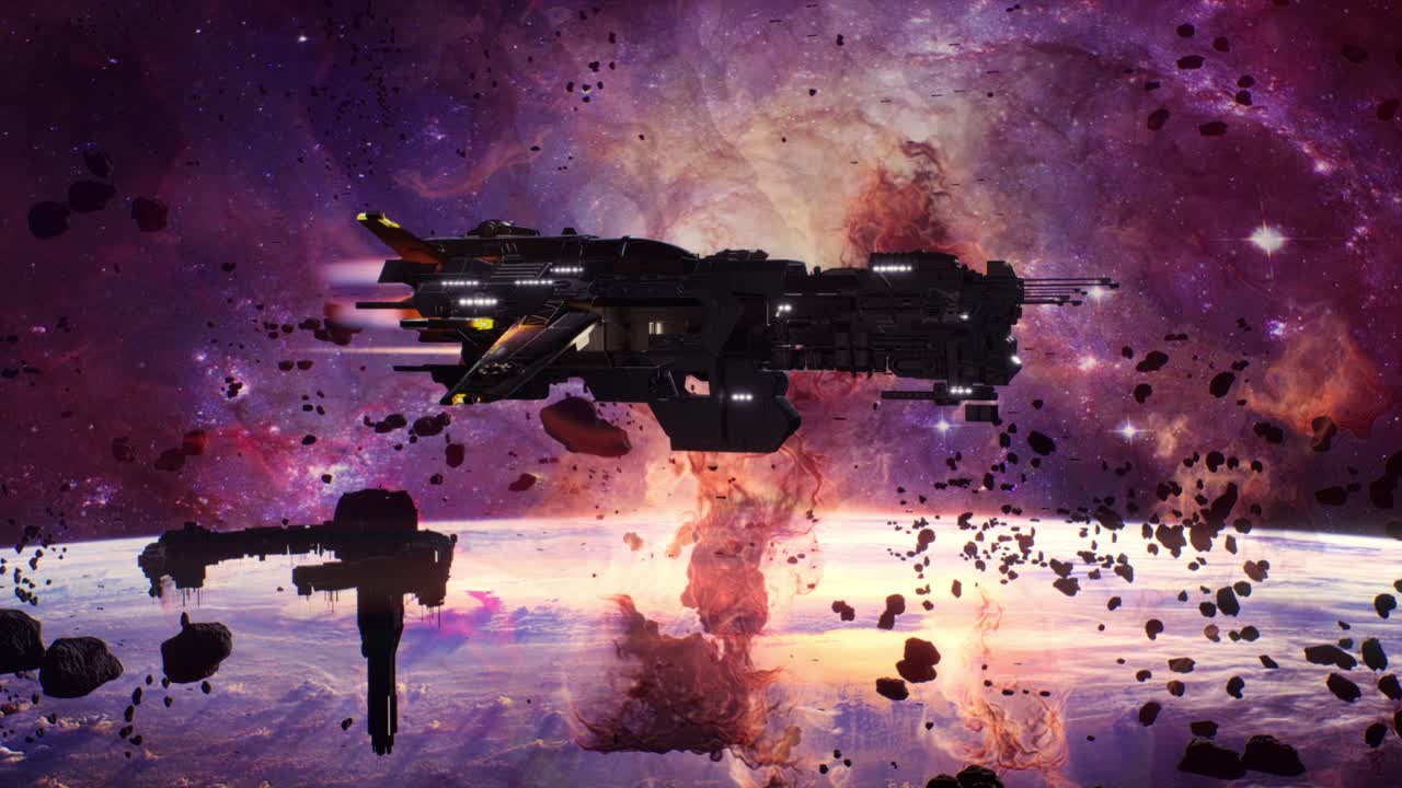 laboratorio espacial futurista en 3d, nave alienígena o nave militar en las profundidades