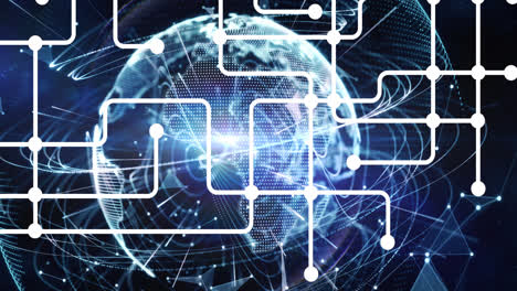 animation of network of connections over globe in background