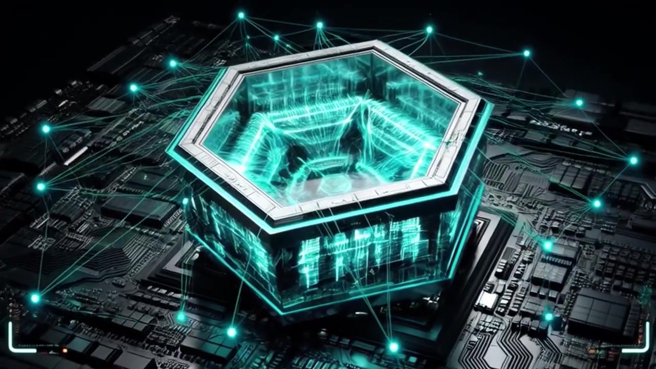 Glowing Hexagonal Processor Core on a Futuristic Circuit Board