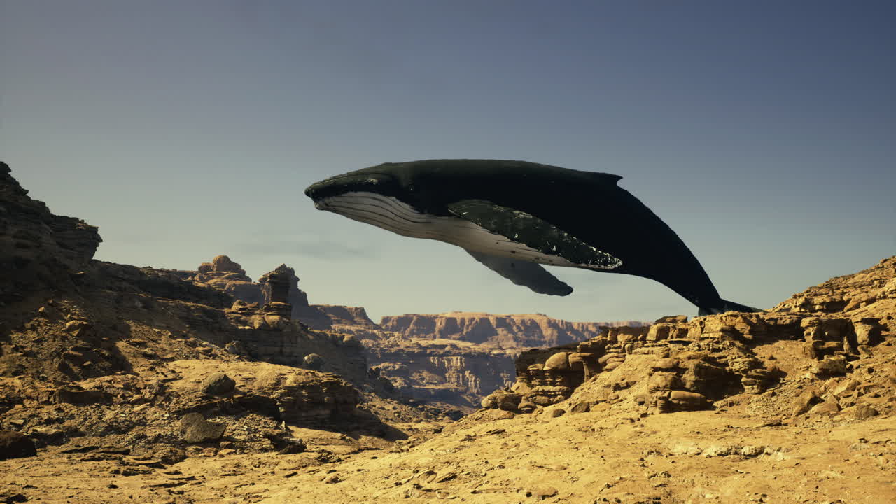 Whale soaring above the grand canyon during a sunny day