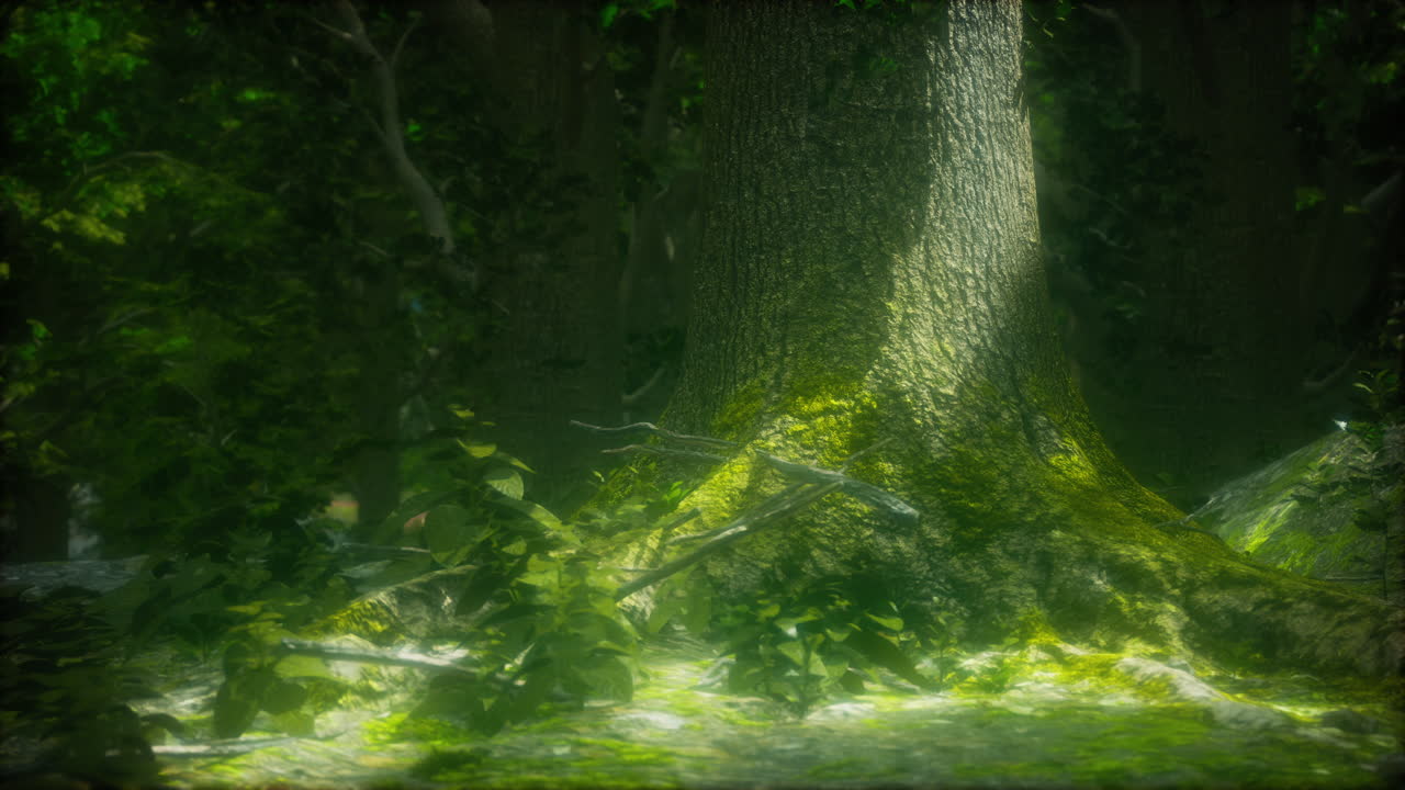 escena de un bosque iluminado por el sol