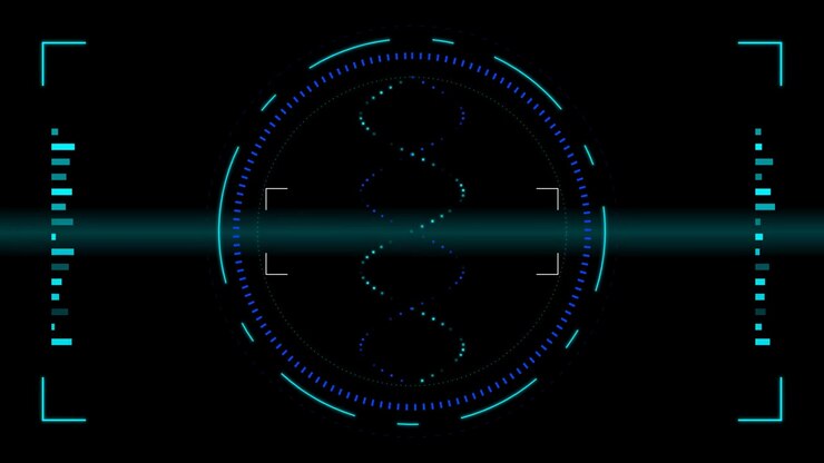 Digital DNA Helix Rotating Inside Futuristic HUD Interface