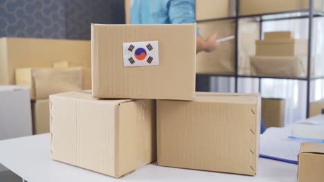 south korea flag on logistics cargo package.