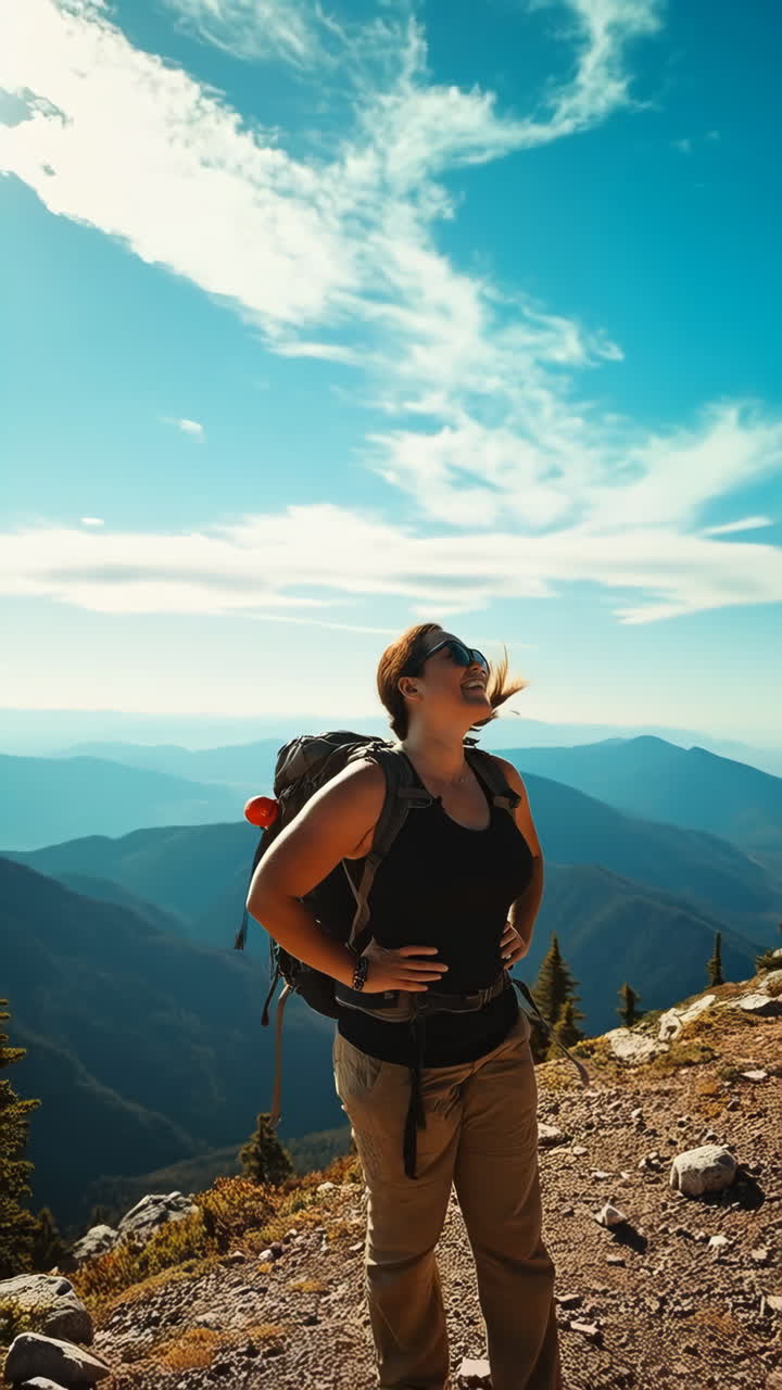 Happy Hiker Woman Enjoying the Mountain View