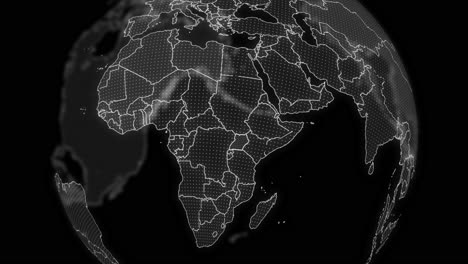 uganda country alpha for editing data analysis technology globe rotating, cinematic video showcases a digital globe rotating, zooming in on uganda country alpha for editing template