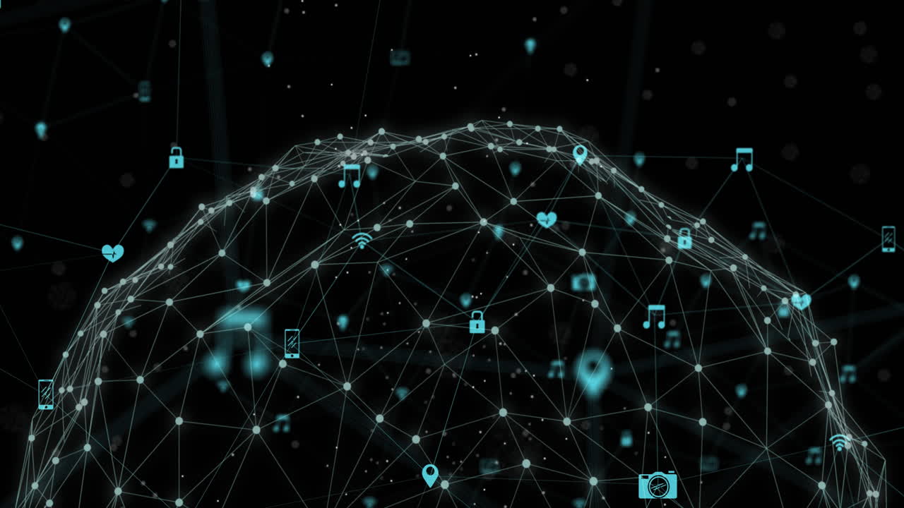 Animation of network of connections with icons and globe