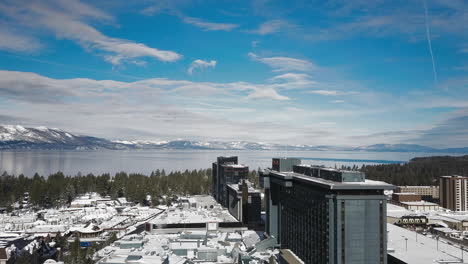 aerial footage of the snowstorm at lake tahoe california nevada usa