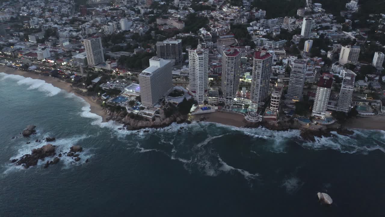 Birds eye view of Mexico city seaside coast at day, wide angle