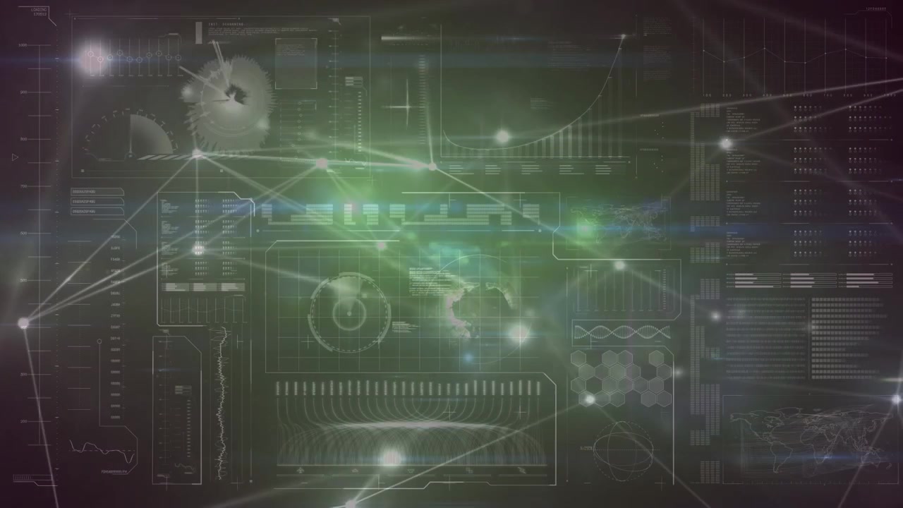 Animation of connections and data processing on digital screen