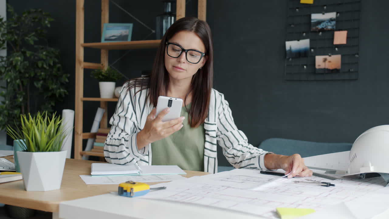 Woman Architect Working on Plans