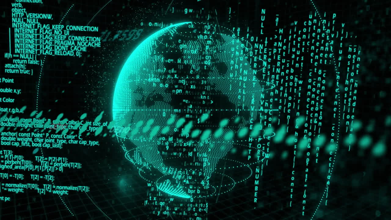 globo digital con código binario de procesamiento de datos de animación