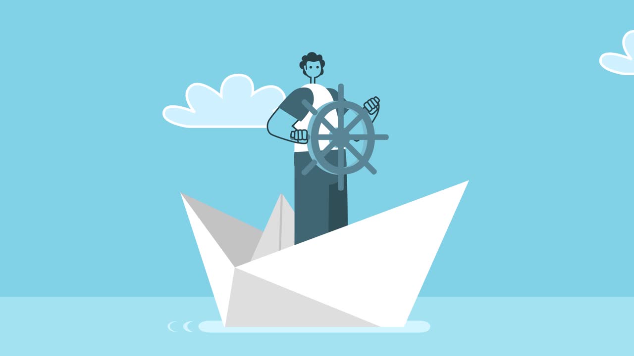 종이 배의 에서 만화 남자: 평평한 디자인 2d 캐릭터 고립 루프 애니메이션과 알파 문제