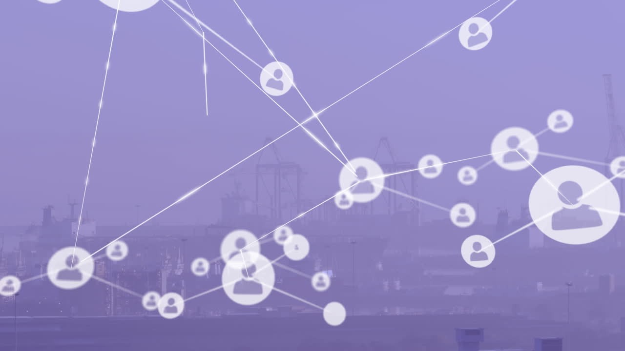 도시 풍경에 대한 연결 네트워크의 애니메이션