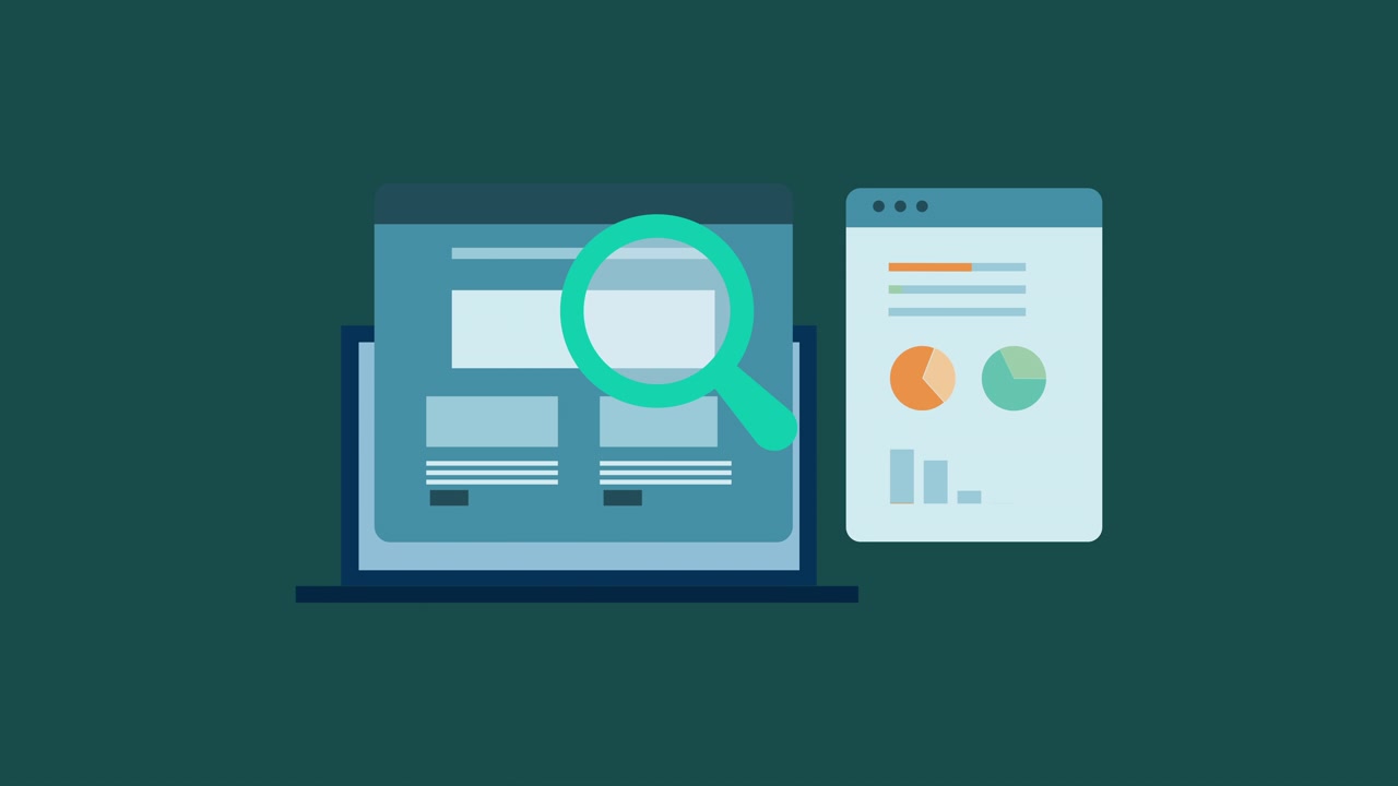 Animated Laptop and Tablet with Magnifying Glass Searching Data