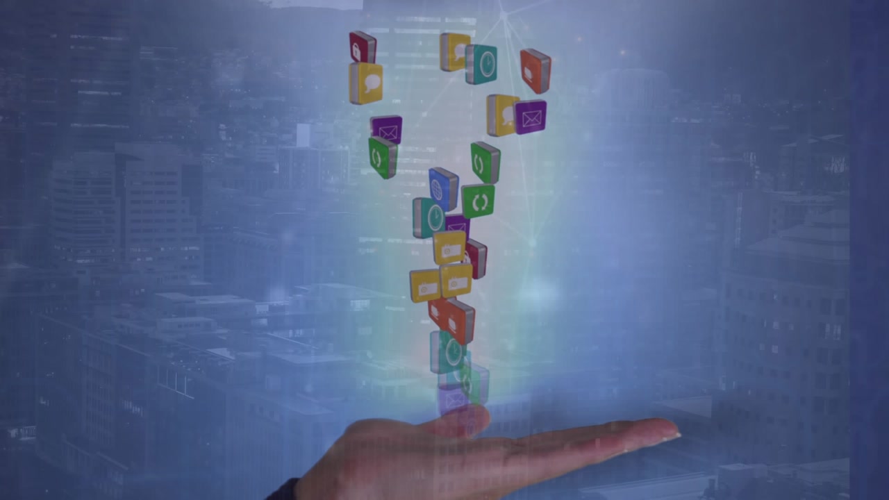 Animation of dna strand and data processing over network of connections on purple background