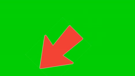 animación símbolo de la flecha roja en pantalla verde, flecha de dibujos animados de color rojo apuntando diagonal 4k imágenes animadas elementos de superposición de video