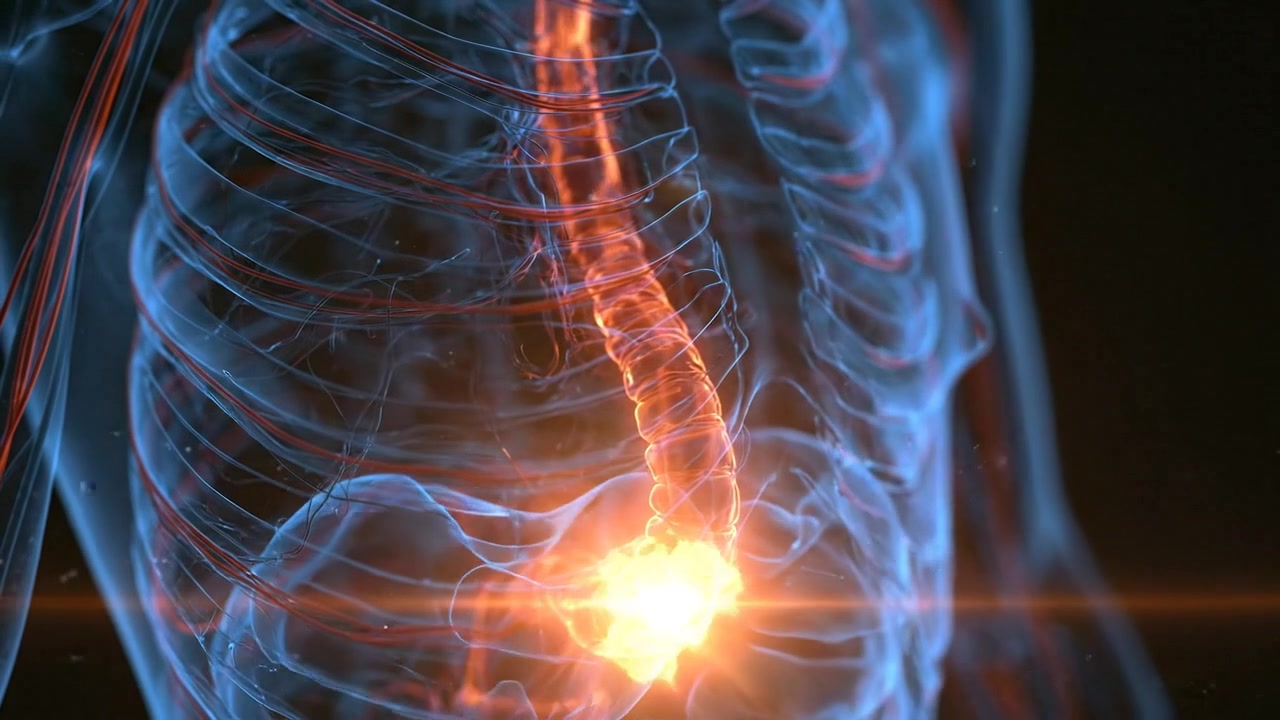 Human vascular system visualization showing illuminated vessels in the torso