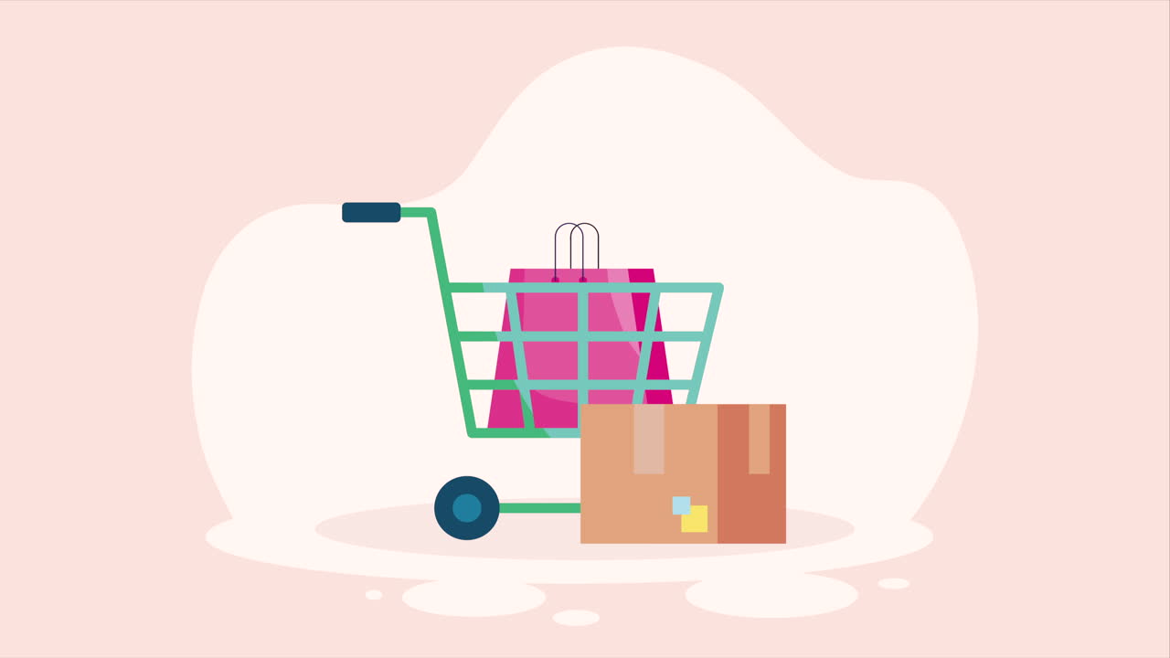 carrito de compras con bolsas y paquetes