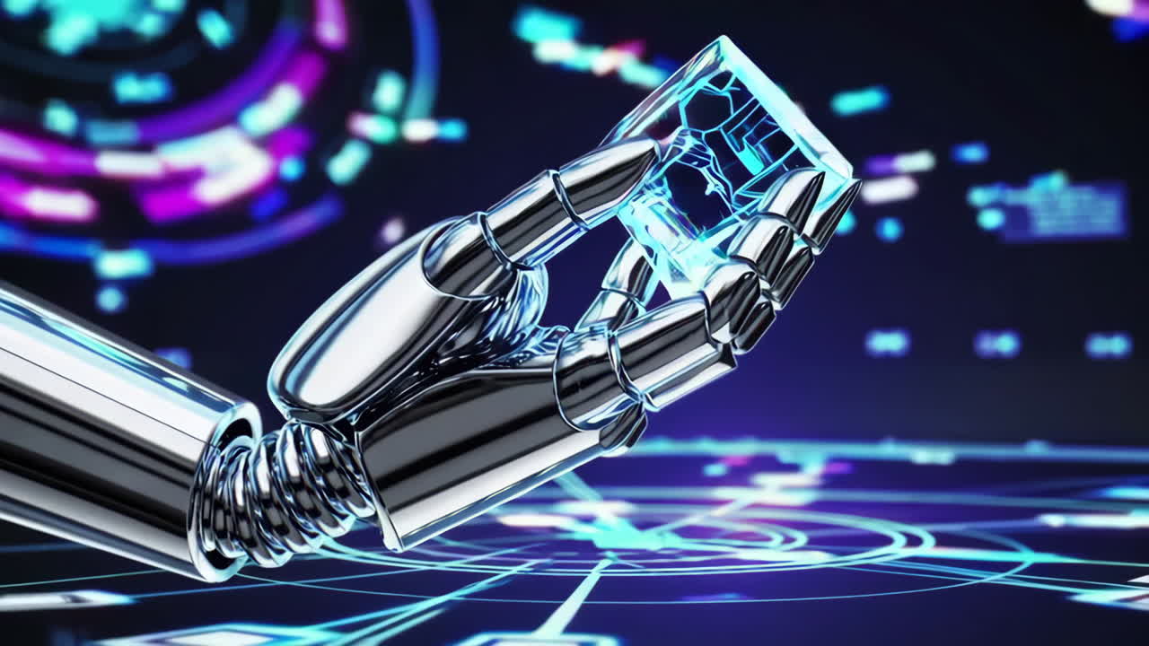 Robotic Hand Holding a Crystal Cube