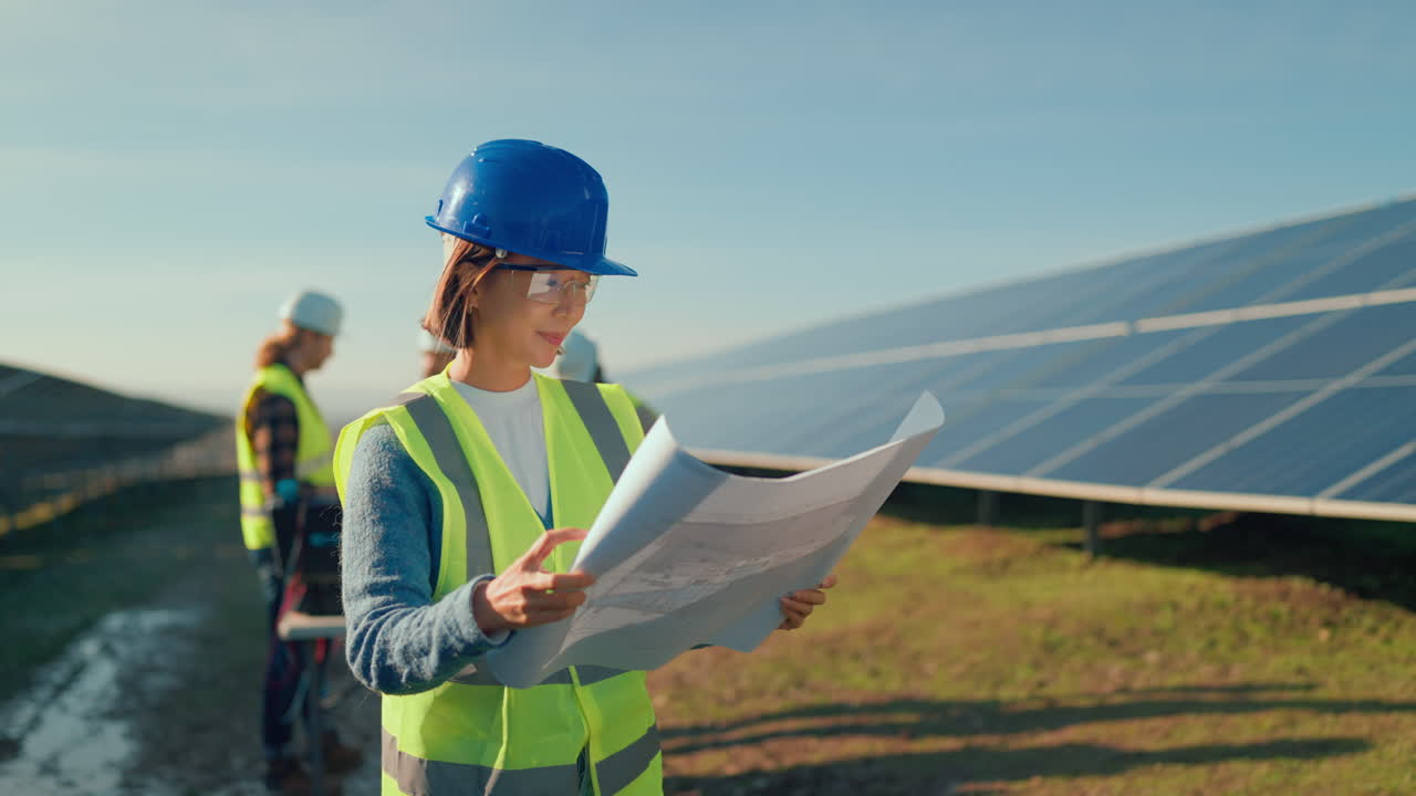 Engineers Inspecting Solar Farm Construction