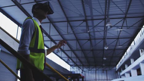 warehouse worker wearing vr headset 4k