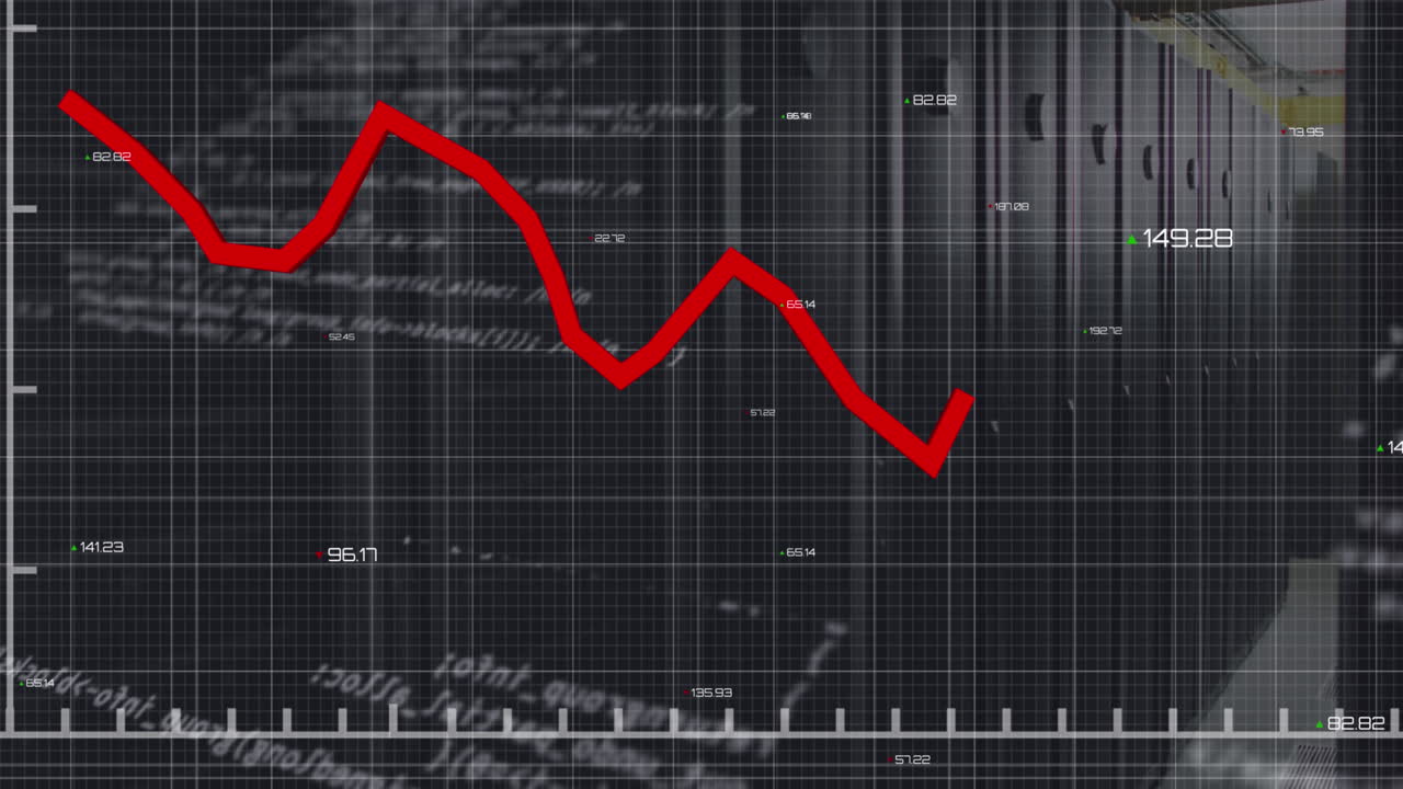 animación del procesamiento de datos estadísticos a través de la red de red contra la sala de servidores informáticos
