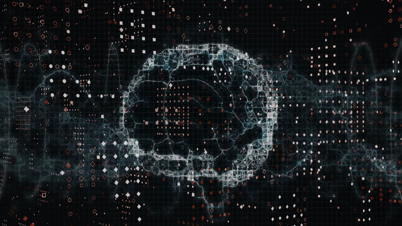 Animation of human brain and data processing on black background