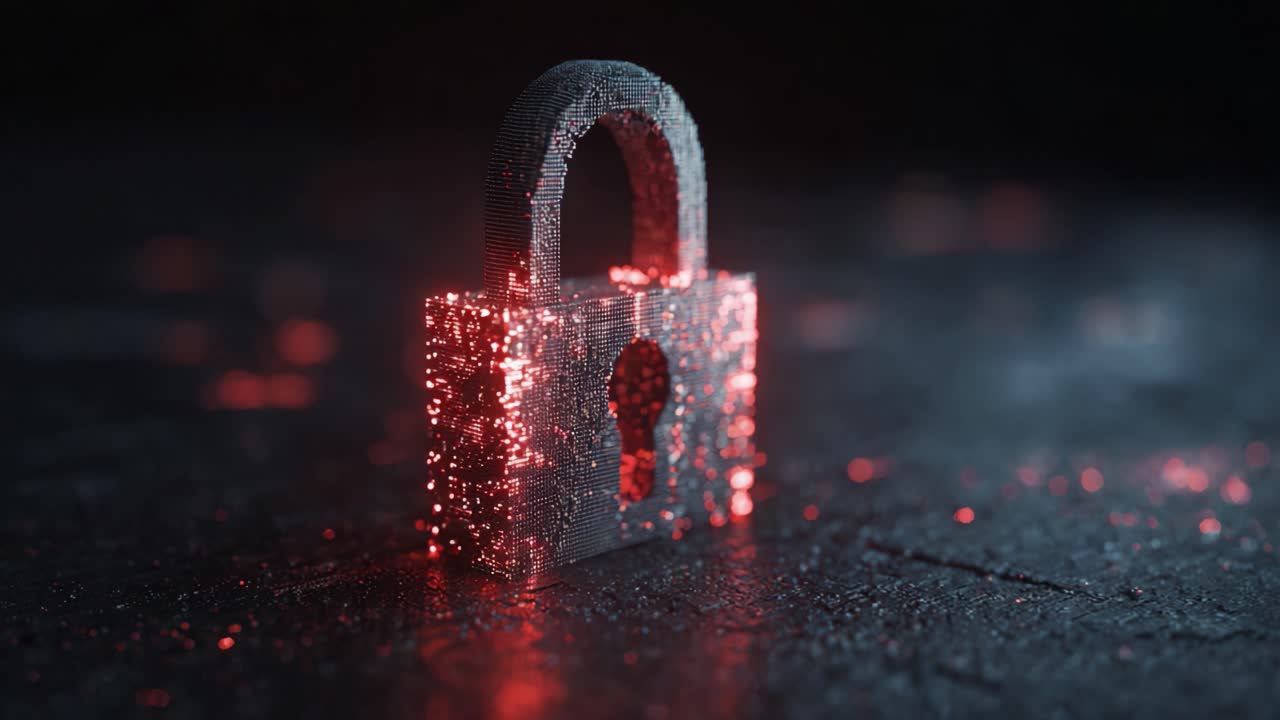 A Creative Representation of a Digital Lock: Exploring the Fusion of Technology and Security in a Stunning Visual Display of a Glowing, Pixelated Padlock