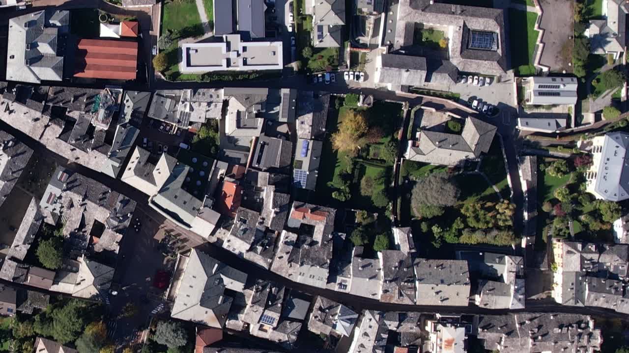 Aerial view of a quaint village in the Italian Alps