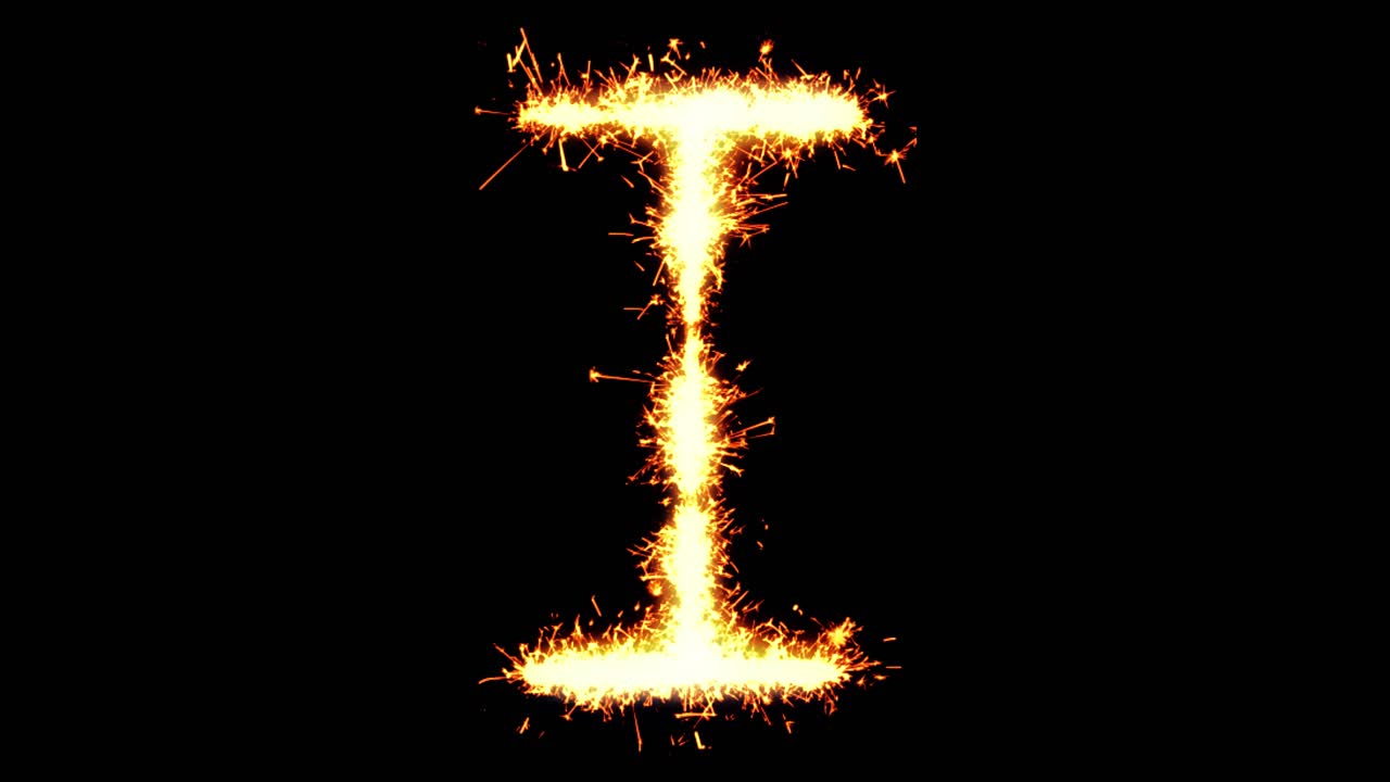 Alphabet i text sparkler writing with glitter sparks particles firework on black 4k loop background