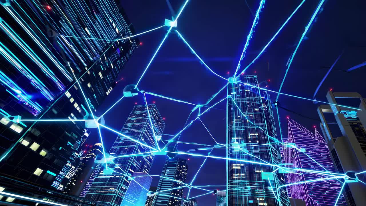 red de la ciudad futurista por la noche