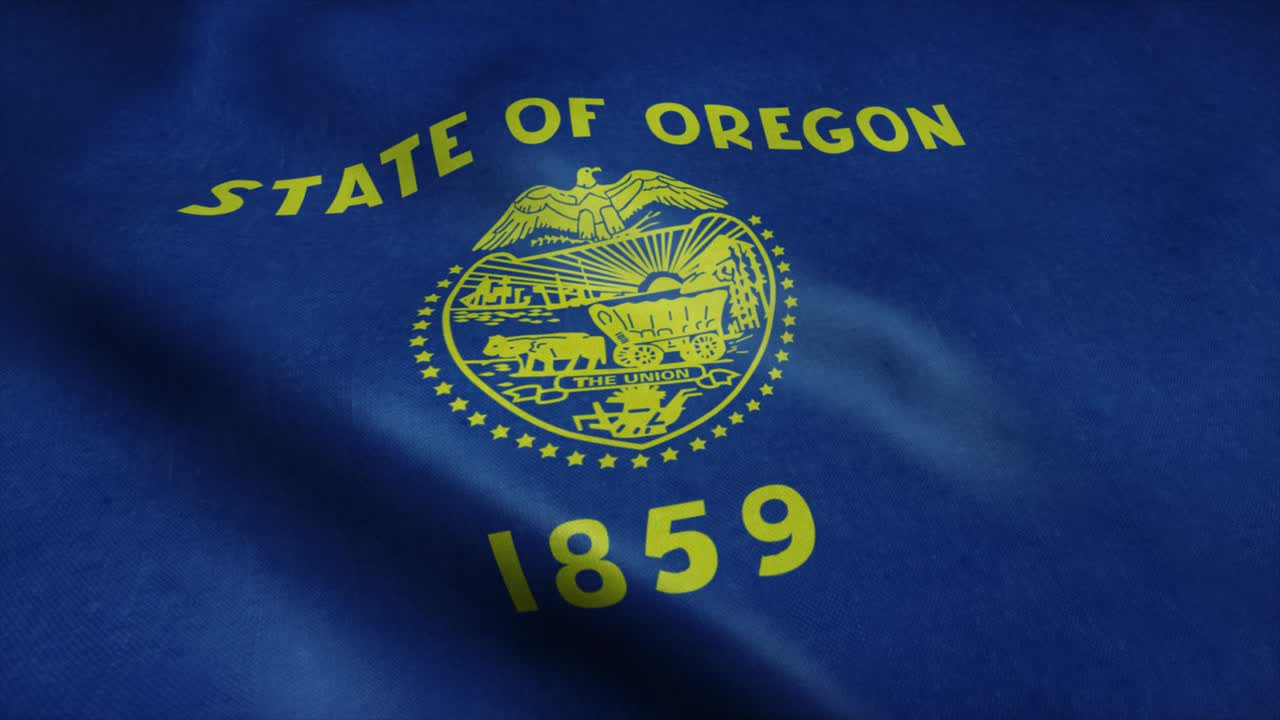 bandera del estado de oregón ondeando en el viento. bucle sin costuras con textura de tela muy detallada