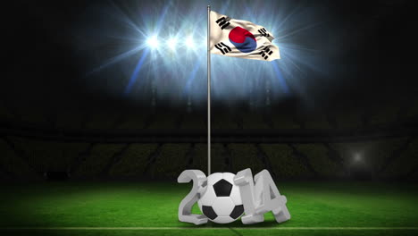 korea republic national flag waving on flagpole with 2014 message