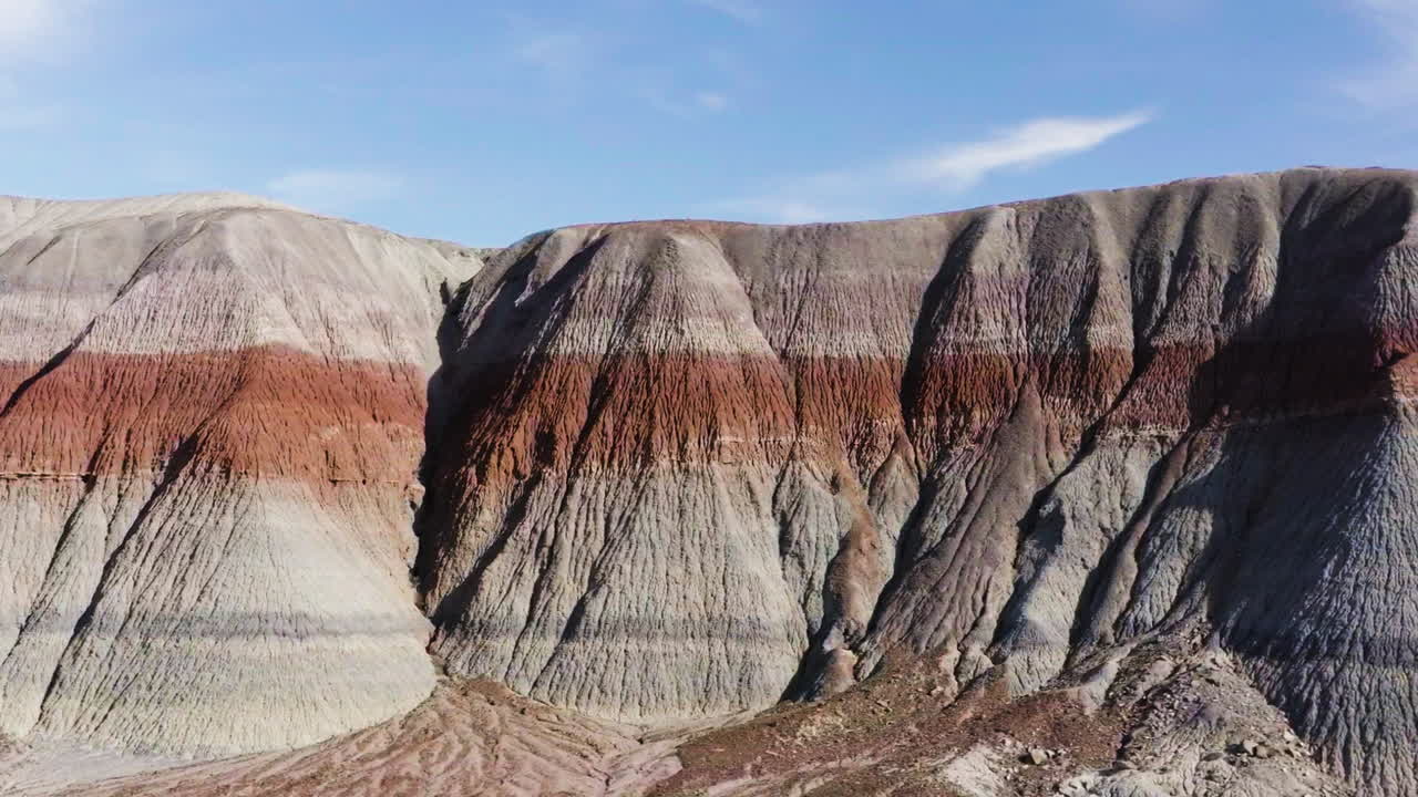 Panning Aerial Shot of Arizona Badlands Rocky Landscape, Red Rock Daytime in Summer