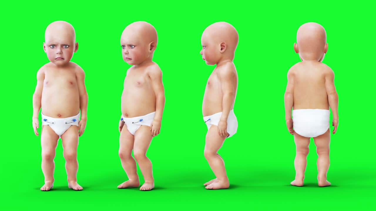 Bambino triste che parla, bambini. Animazione realistica su schermo verde.