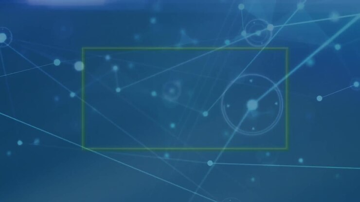 Animation of network of connections and data processing over blue background