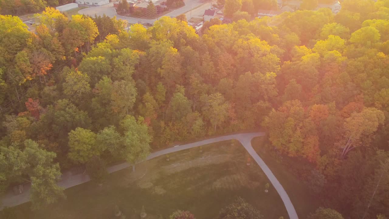 Fall Colour Change at Dawn on Ontario Lake Drone Footage