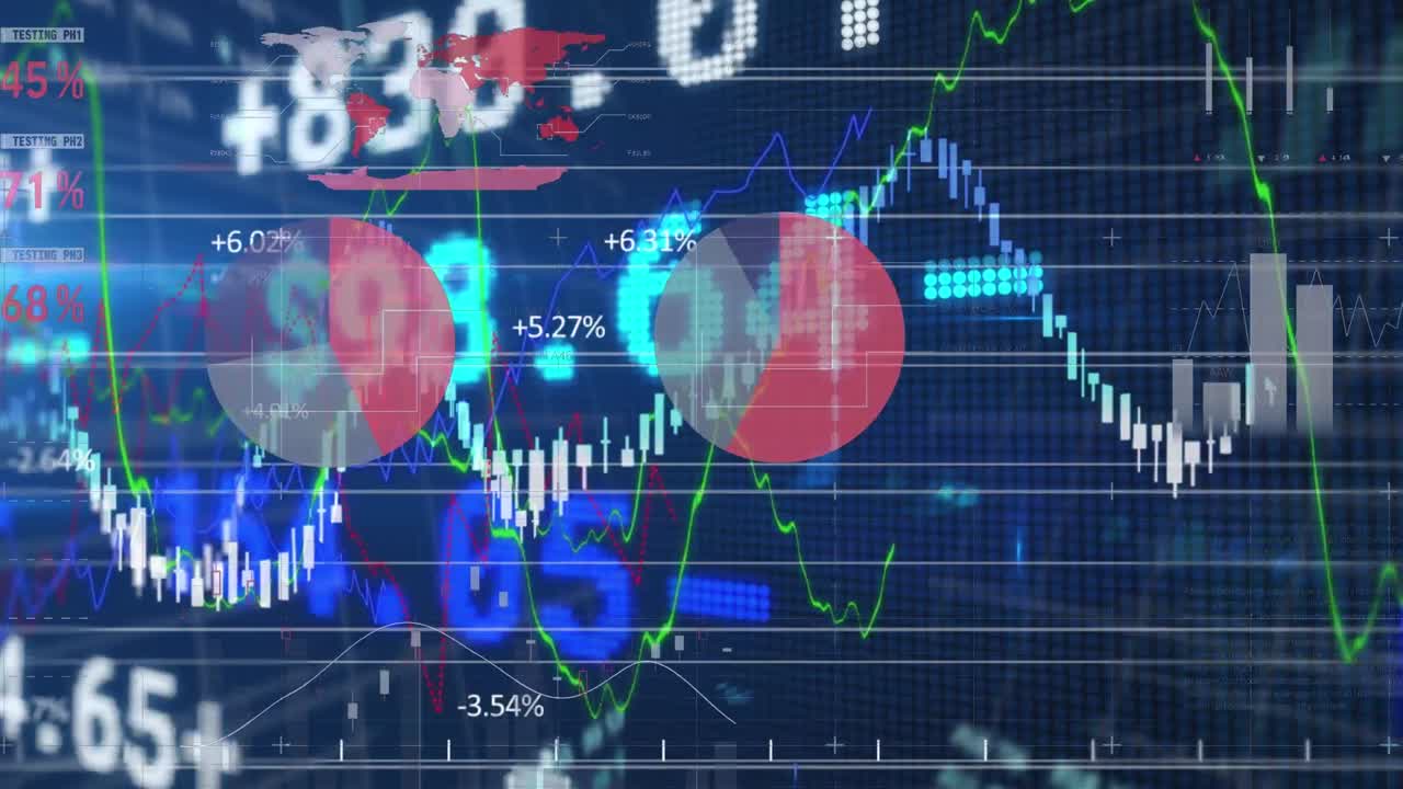 파란색 배경에 있는 금융 데이터 처리 애니메이션